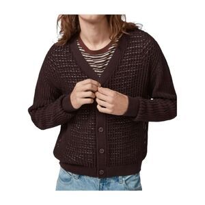 BDG Beach Cardigan Chocolate Brown Open Knit Button Front Long Sleeve M